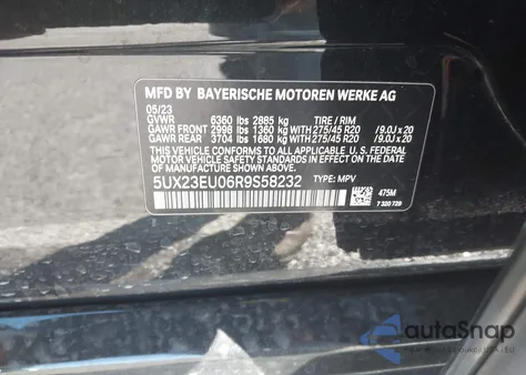 2024 BMW X5 xDrive40I from USA, damaged, VIN 5UX23EU06R9S58232